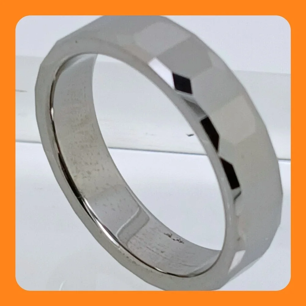 Vintage Tungsten Faceted Band Ring Size 12.25 Silver 6mm Y2K 1990s New Old Stock